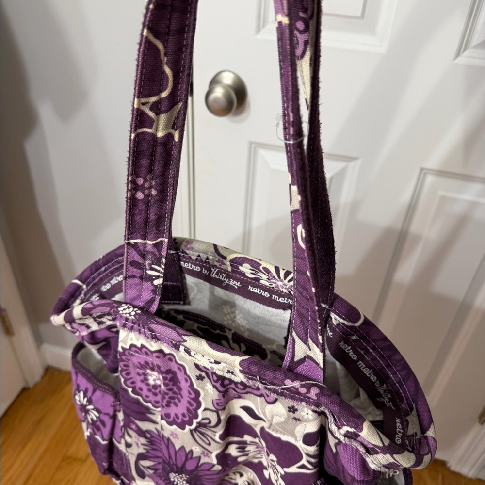 Thirty-One Retro Metro Small Tote Purple Floral Everyday Bag Organizer Travel - Picture 10 of 12